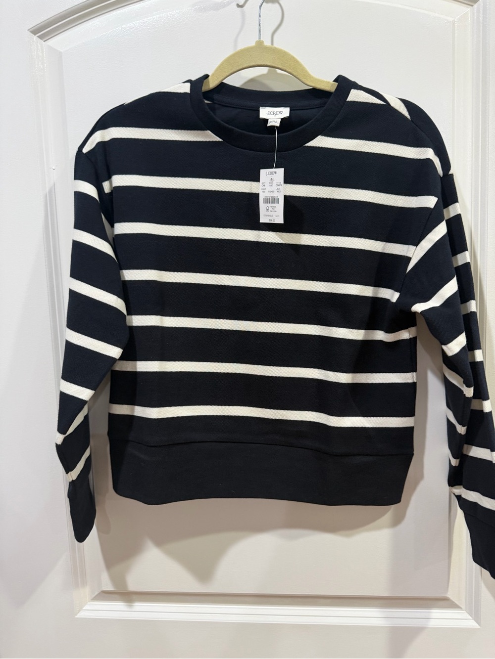 J. Crew Factory Black & White Striped Crewneck Sweatshirt